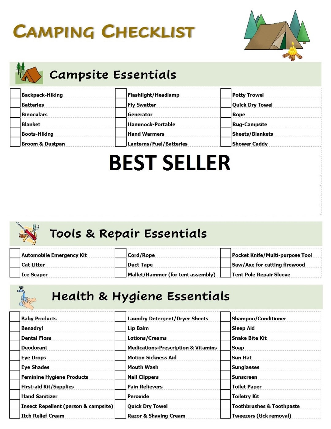 Ultimate Camping & Hiking Tent Gear Packing Checklist Planner -double ...