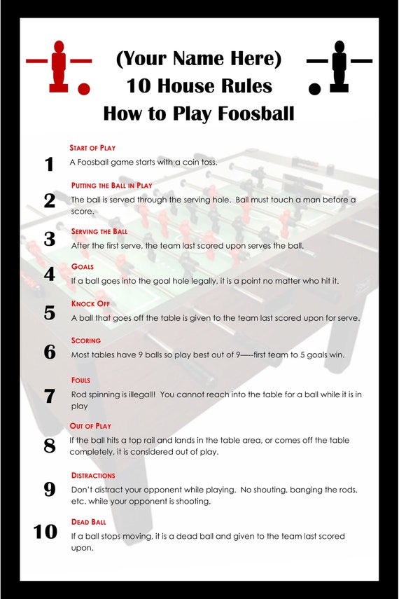 Personalized Foosball 10 House Rules Custom Art Poster Etsy