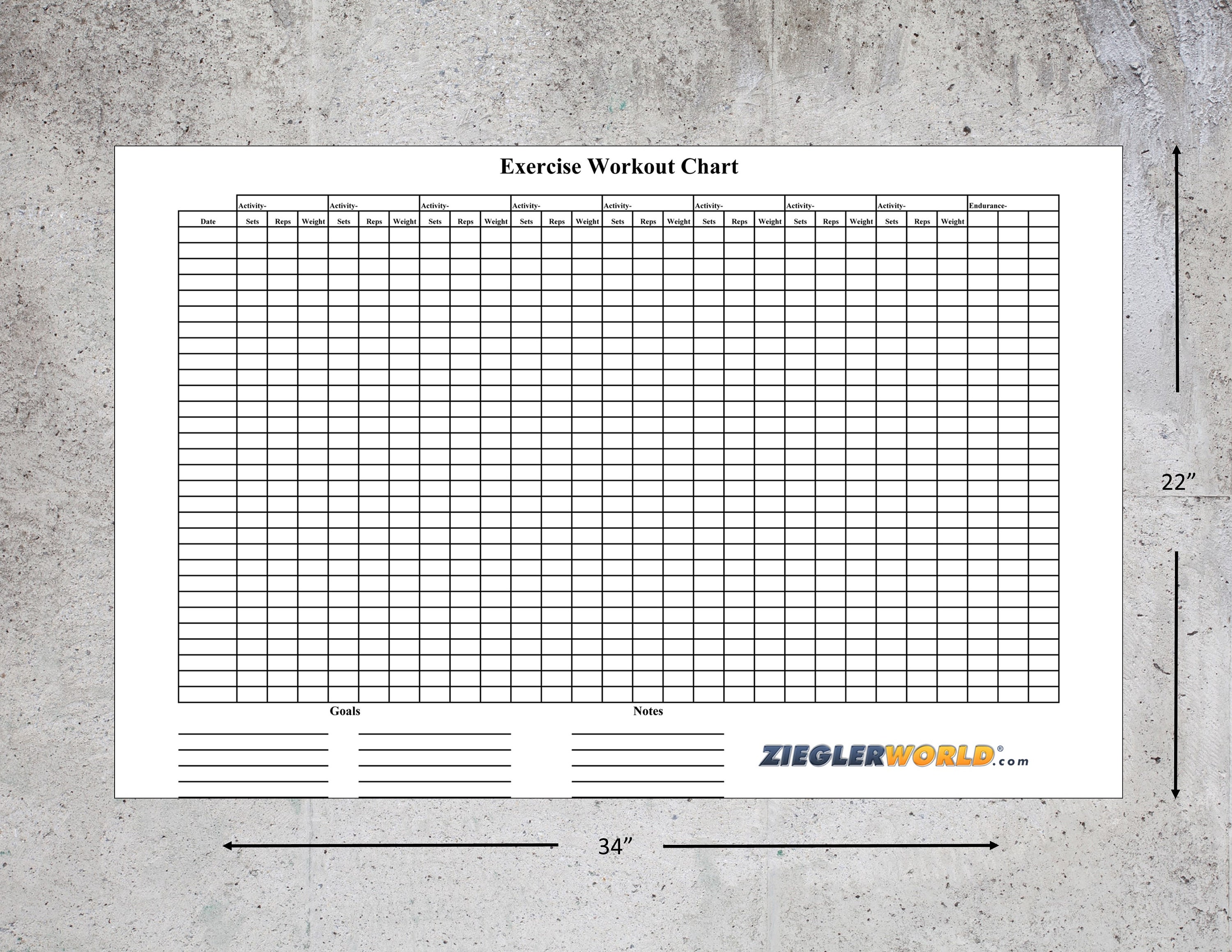 exercise and weight chart printable