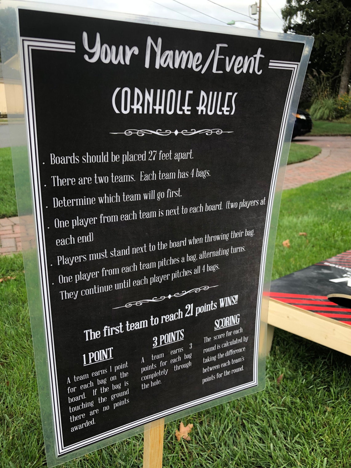 Custom Cornhole Sign Rules, Corn Hole Yard Game Sign, Outdoor Party
