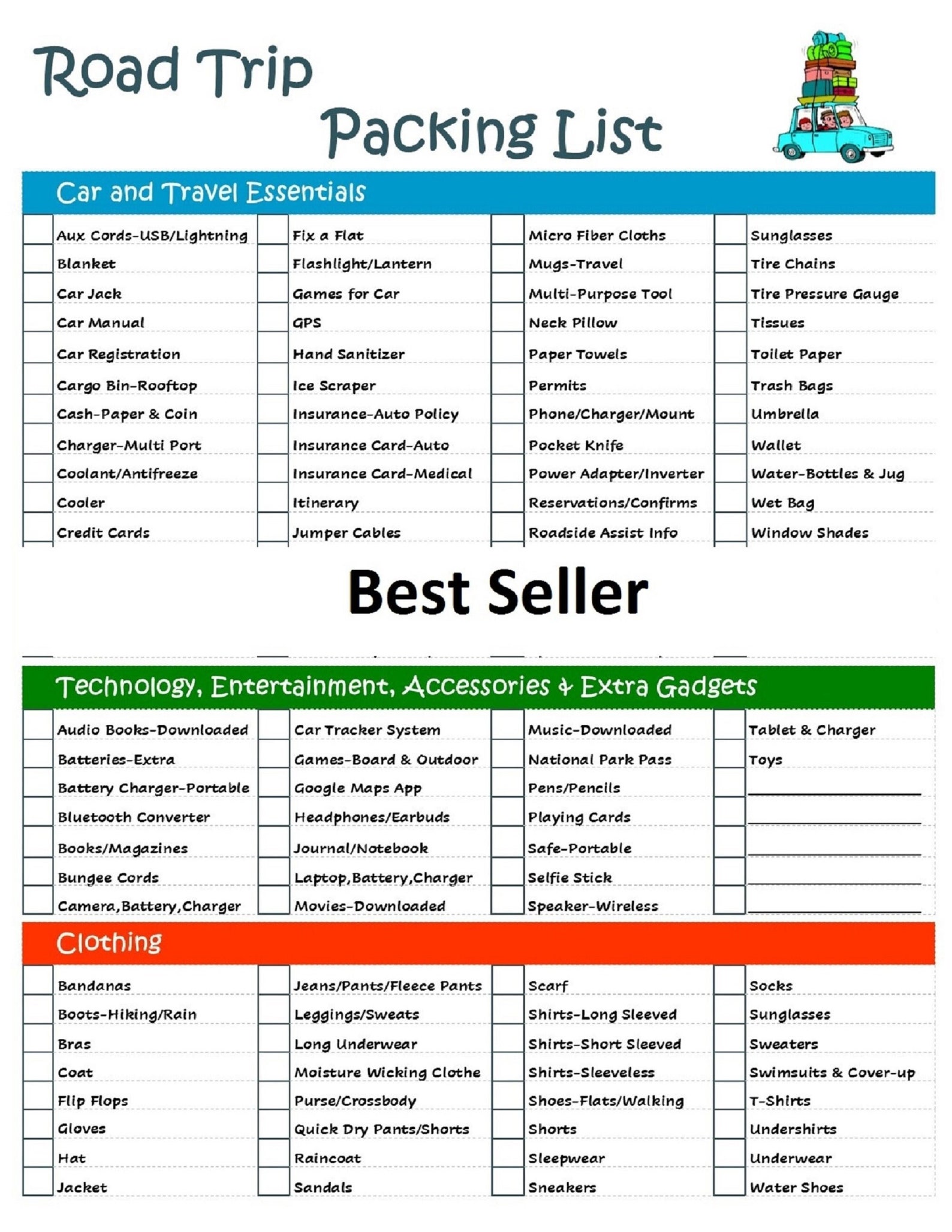 Digital Download Printable Road Trip Planner Checklist Ultimate Packing 