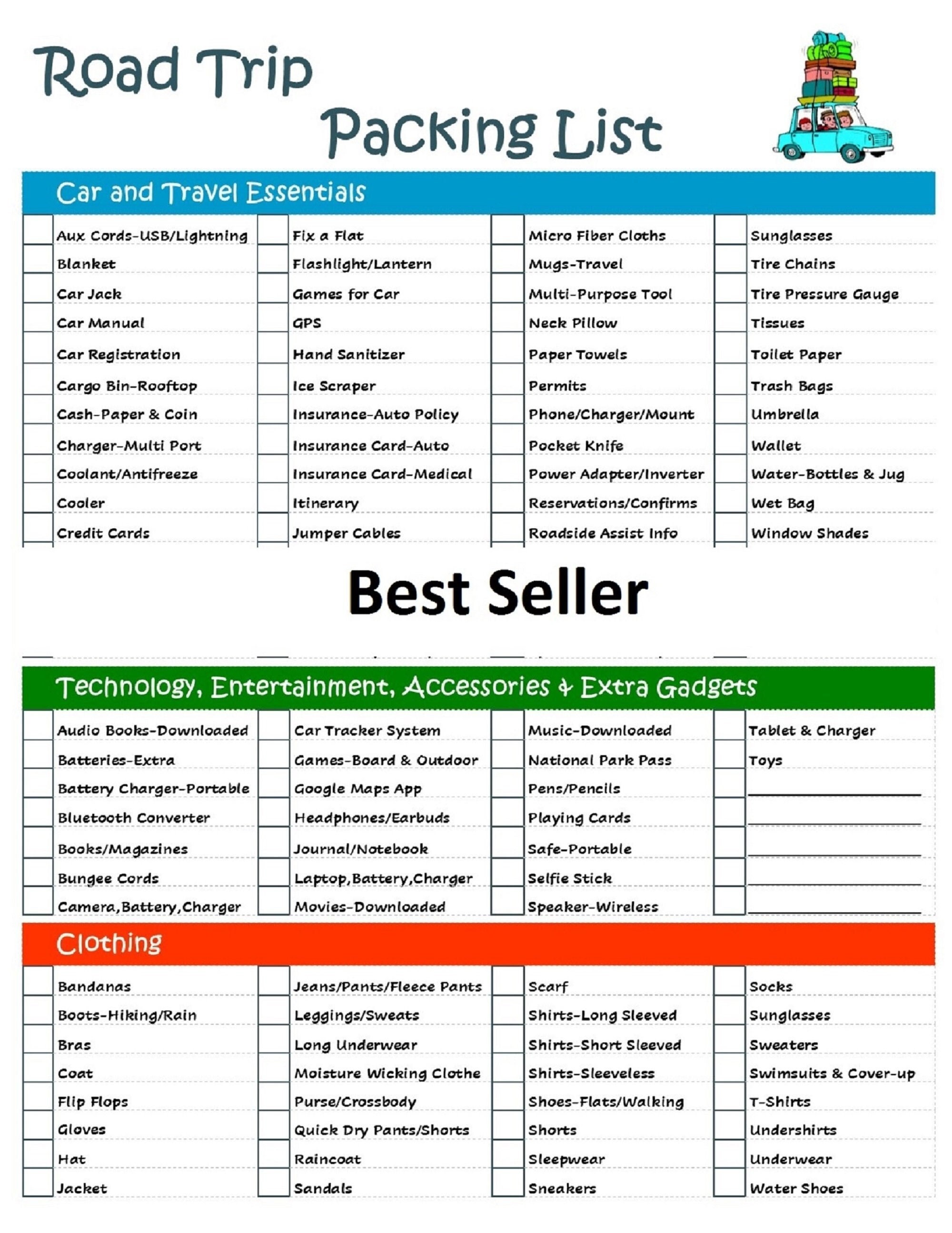 Digital Download Printable Road Trip Planner Checklist Ultimate Packing 