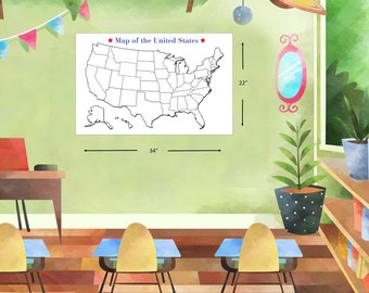 Blank 50 United States Outline Map Poster Laminated | Blank Wall Map ...