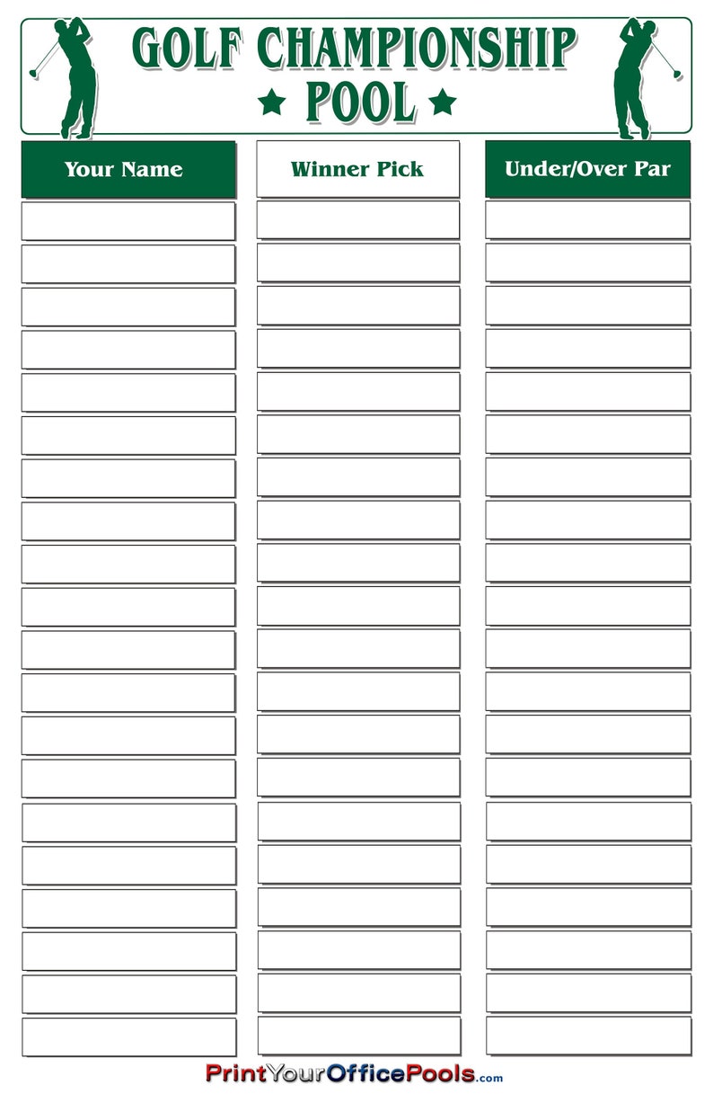 Digital Download Printable Golf Championship Erasable Office Pool ...