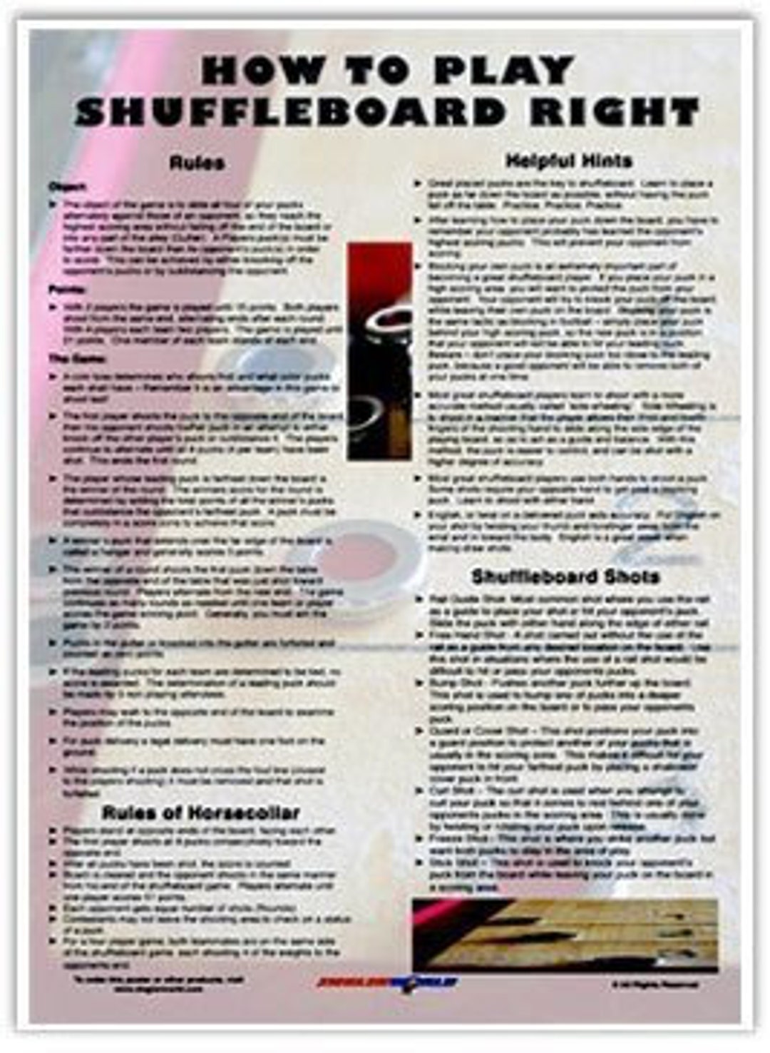 How to Play Table Shuffleboard Right Laminated Poster & Rules Prevents
