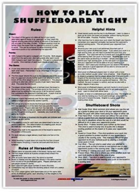 How to Play Shuffleboard Right Laminated Poster 11 X 17 Etsy
