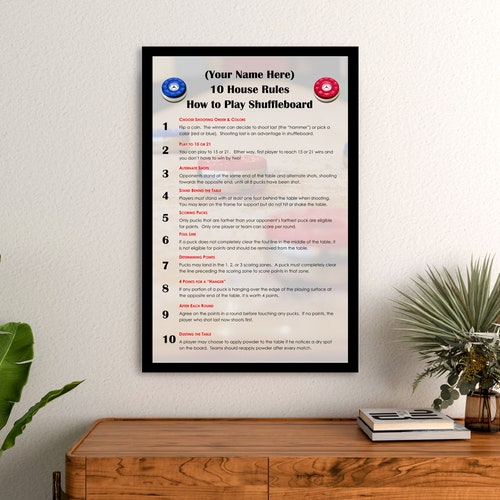 Personalized Table Shuffleboard 10 House Rules Custom Art Etsy