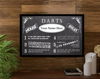 Personalized Vintage Chalkboard Looking Darts Rules Poster - Personalized With Your Name!  Perfect Gift For That Dart Player or Game Night