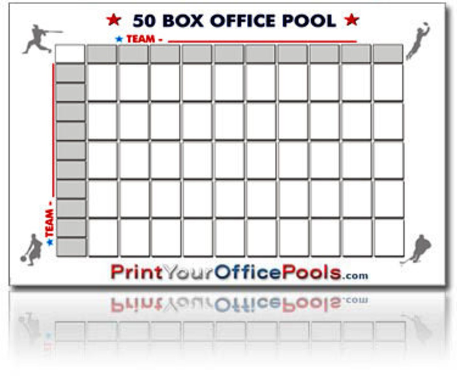 Laminated Reusable 50 Super Bowl Square Box Block Pool Chart 22 X 34 
