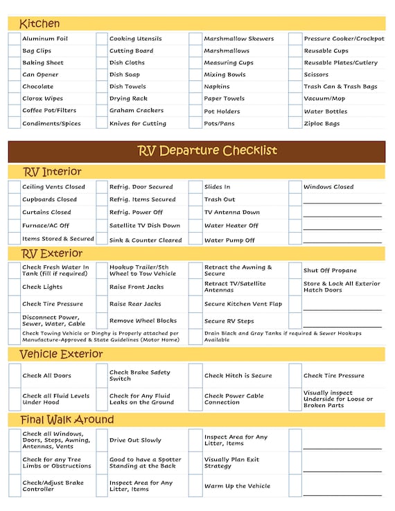 laminated rv packing checklist ultimate list never forget etsy