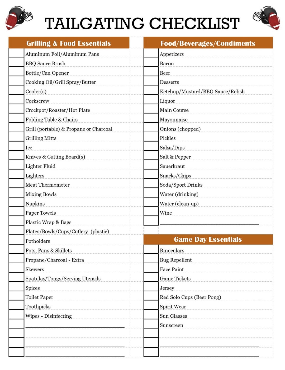 Laminated Tailgating Packing Checklist Ultimate List to - Etsy
