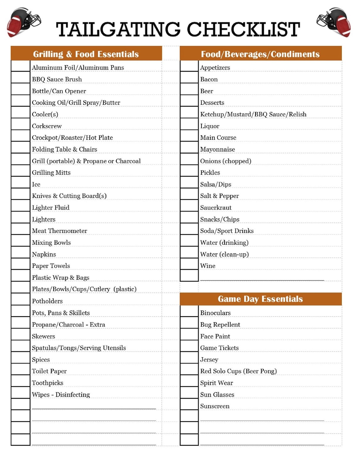Laminated Tailgating Packing Checklist Ultimate List to Etsy