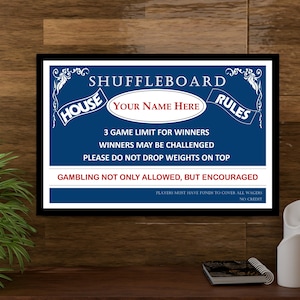 Personalized Table Shuffleboard Gambling Encouraged Do Not Drop Weights On Table House Rules Art - Custom With Your Name! Great Gift Idea
