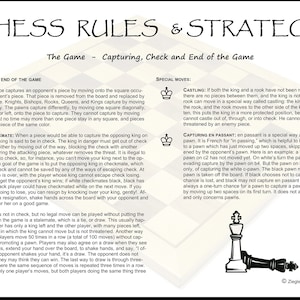 Chess Set Rules & Piece Move Strategy Cheat Sheet Laminated 11x17 Double Sided Chess Board Set up Improve Your Chess Playing Game image 2