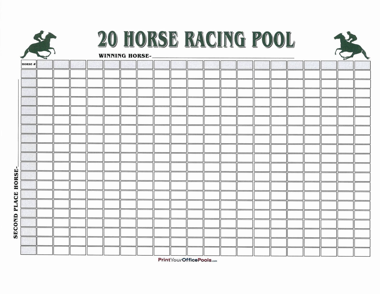 22 X 34 Erasable 20 Horse 400 Square Racing Betting Box Pool for