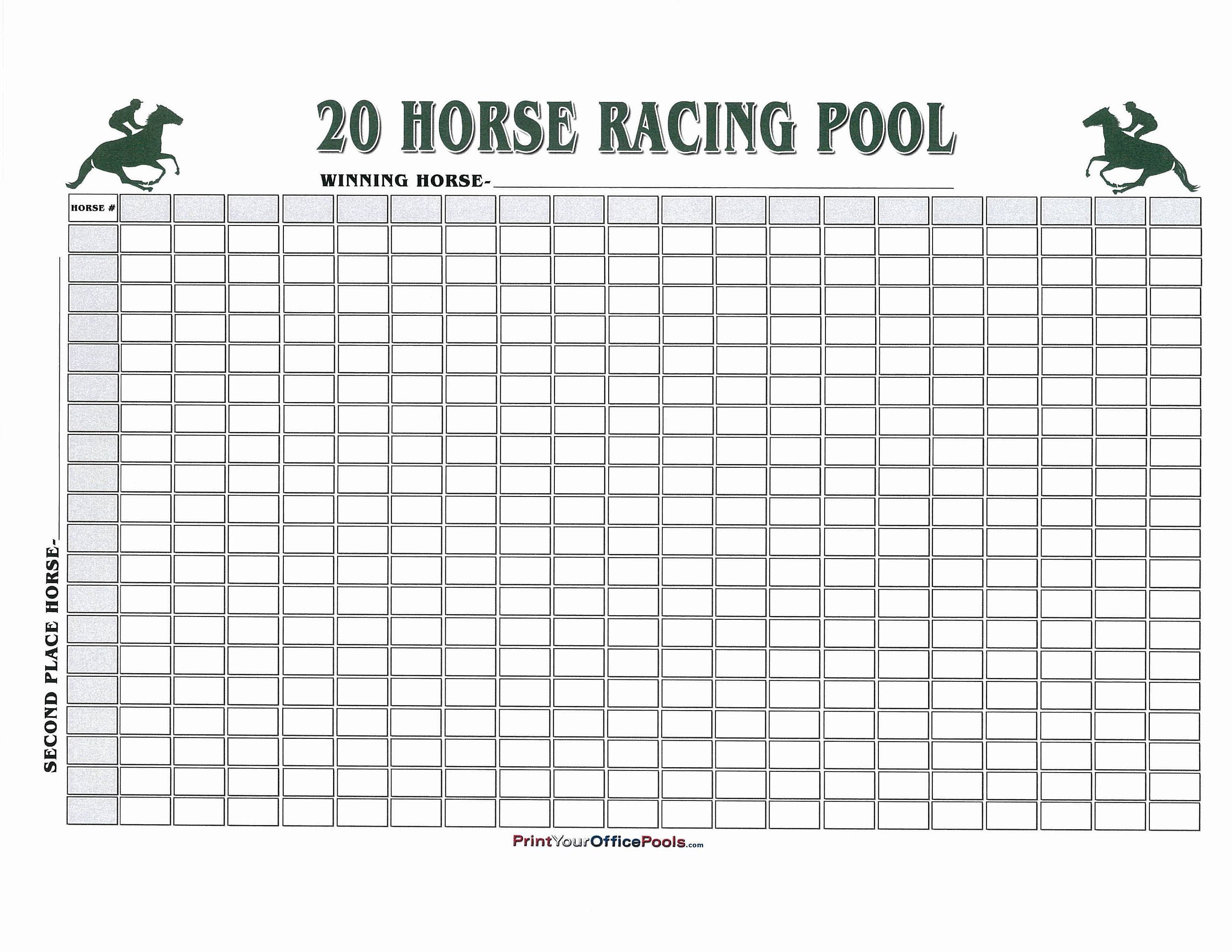 22 X 34 Erasable 20 Horse 400 Square Racing Betting Box Pool for