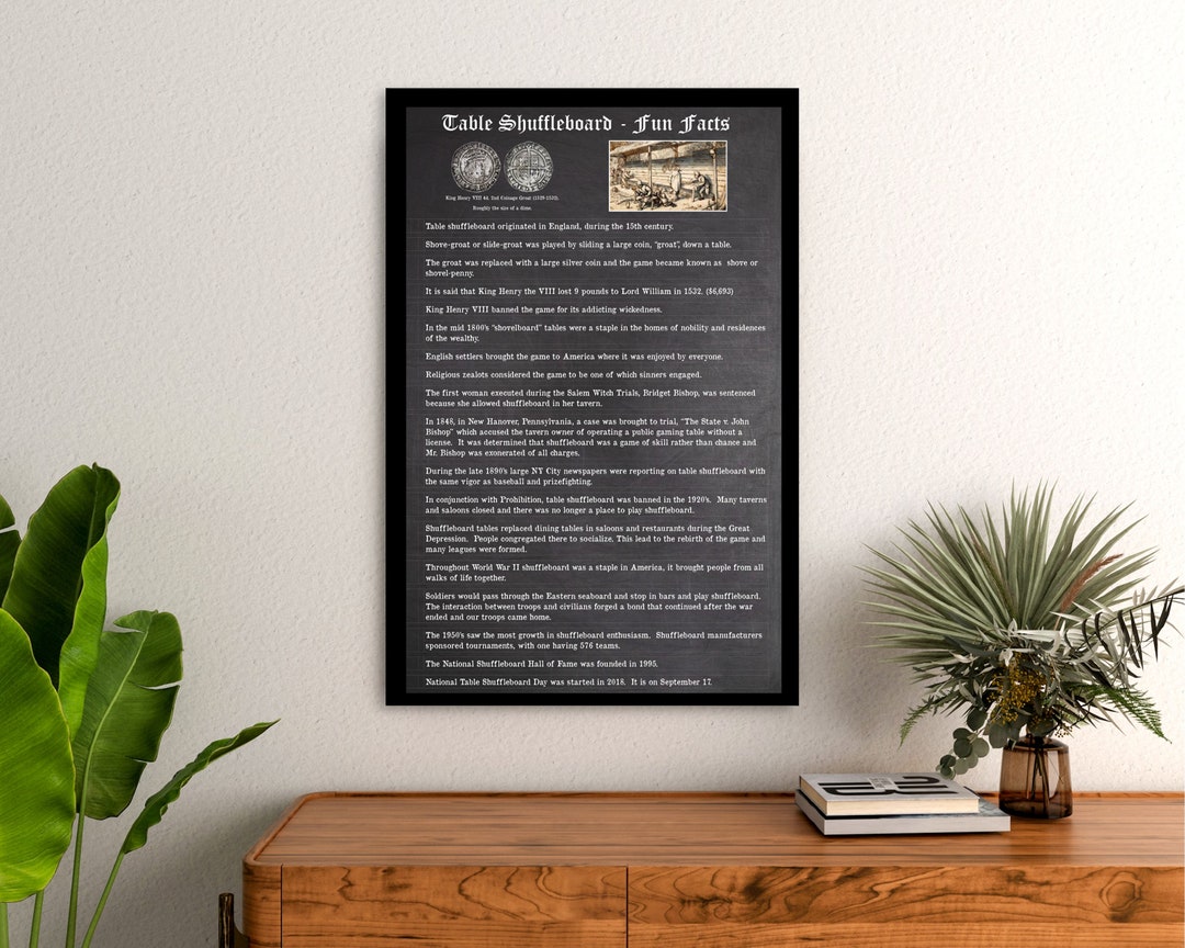 Table Shuffleboard Fun Facts & History of the Game Poster Framed Art