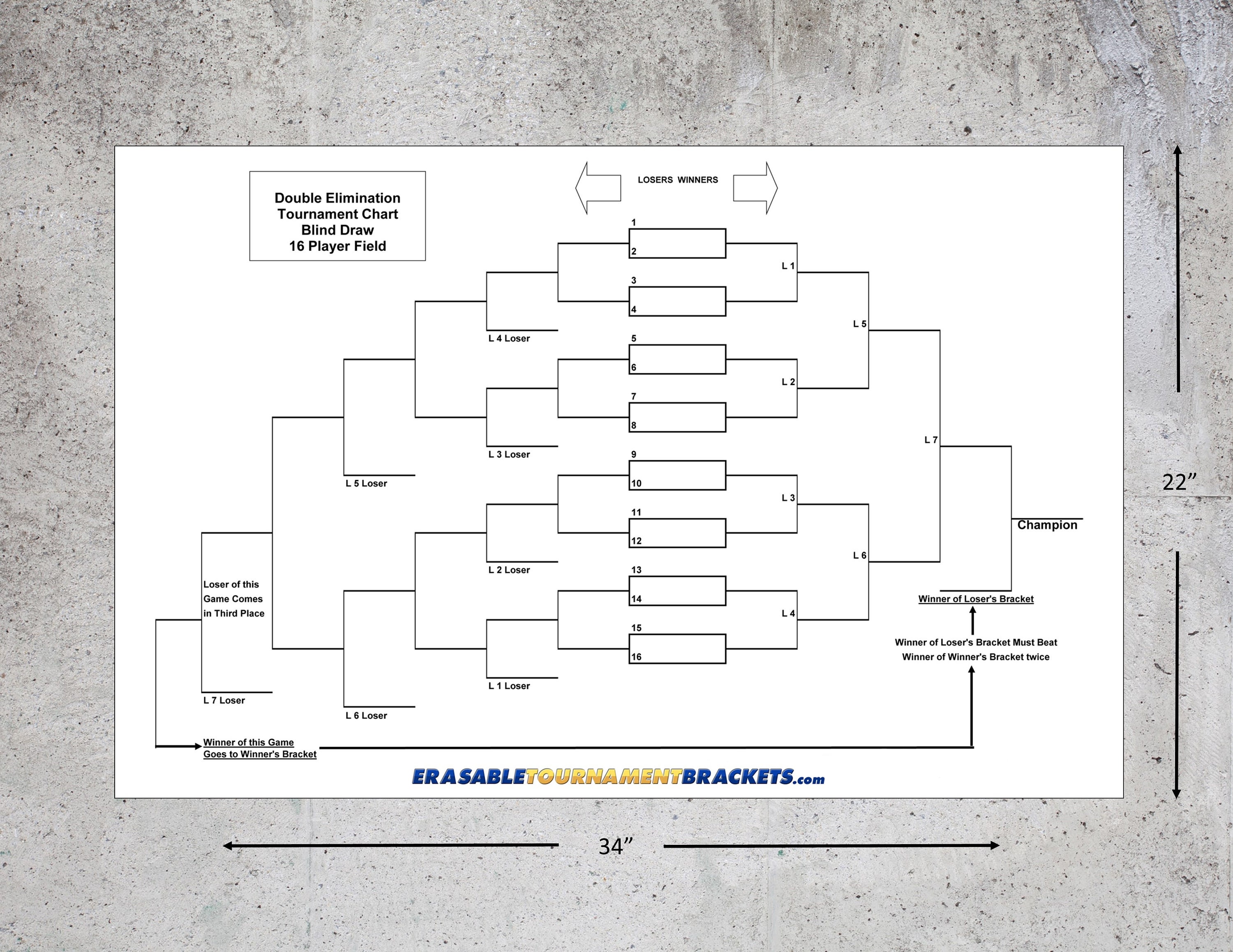 thumbnail image 2 of 16 Player Tournament Bracket Poster - Reusable Dry Erase Board For Cornhole & Games 2 of 10