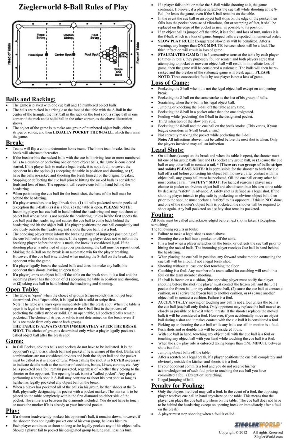 Standardized Rules for 8-Ball