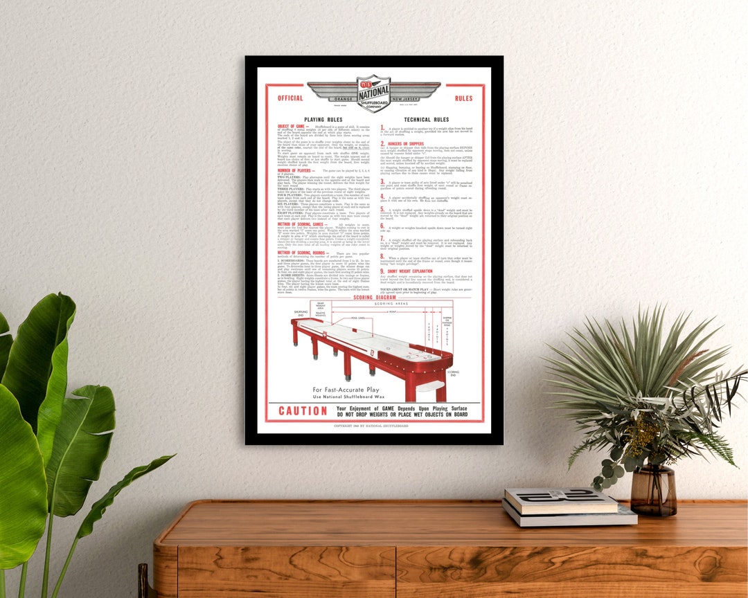 Framed Art National Table Shuffleboard Rules Poster Set of 2 Perfect