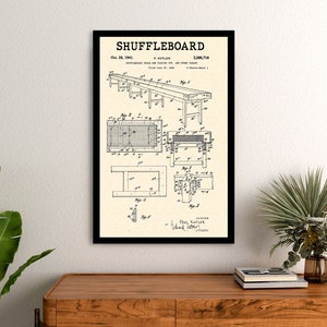 Table Shuffleboard Patent Framed Art Print Vintage Looking Framed Print - Great For Game Room Fancave Mancave or Basement Great Gifts!