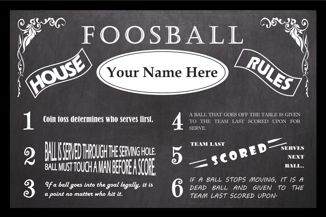 Personalized Vintage Chalkboard Looking Foosball Rules Poster