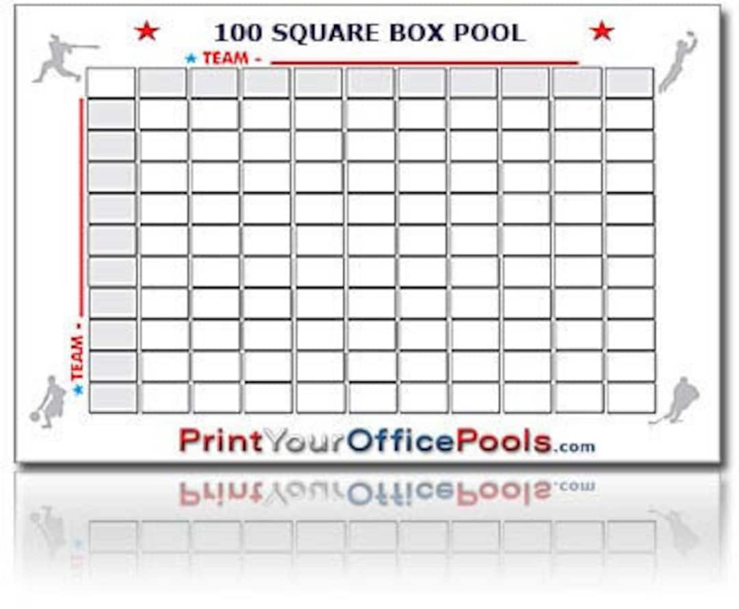 Reusable 100 Super Bowl NFL Squares Box Block Pool Laminated 