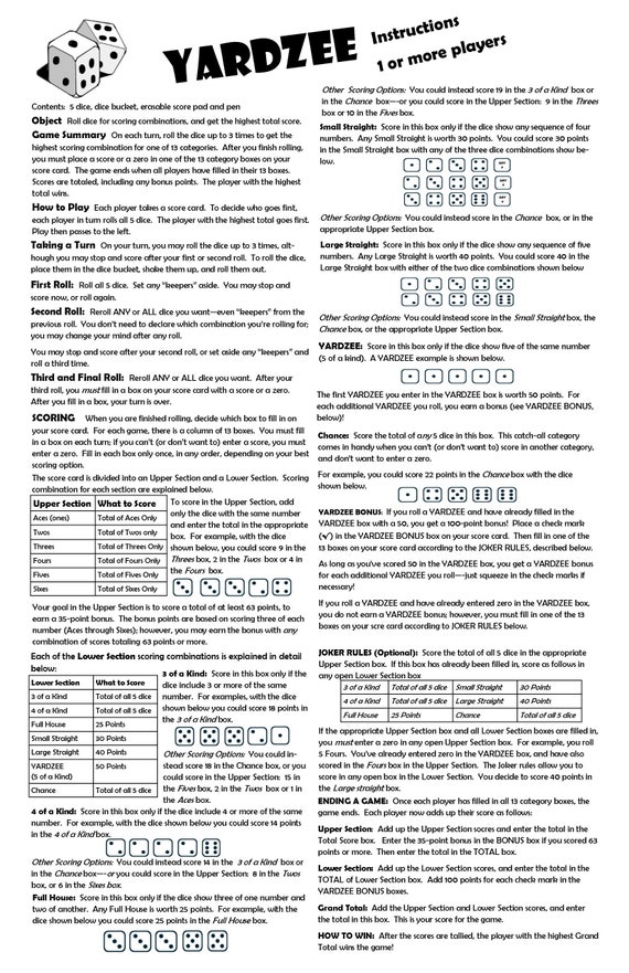 printable yardzee yahtzee laminated score sheet scorecards etsy canada