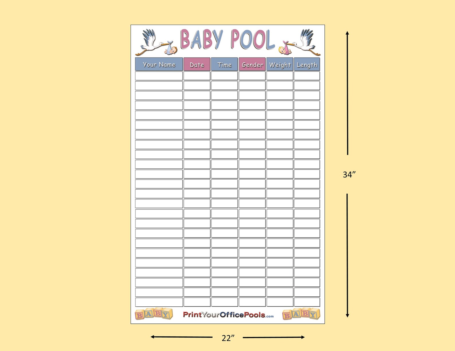 Baby Due Date Pool 22x34 Erasable Baby Birth Due Date Pregnancy