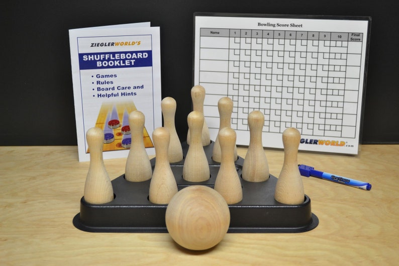 Table Shuffleboard Bowling Pinsetter, 10 Pins, Erasable Scoresheet 8.5