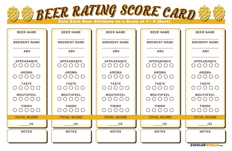 Laminated Beer Rating Tasting Score Card Sheet 4 Pack Reusable Flight laminated-beer-rating-tasting-score-card-sheet-4-pack-reusable-flight
