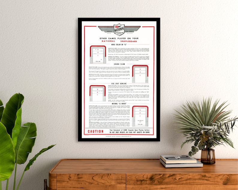Framed Art National Table Shuffleboard Rules Poster Set of 2 Perfect