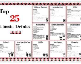 Printable Mixed Drink Recipe Digital Download Alcohol Drinks - Party Decorations Weddings Casino Night Holiday Party Summer BBQ Tailgate