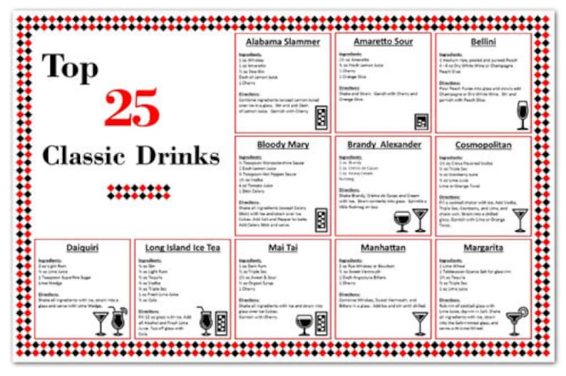 Printable Mixed Drink Recipe Digital Download Alcohol Drinks Party