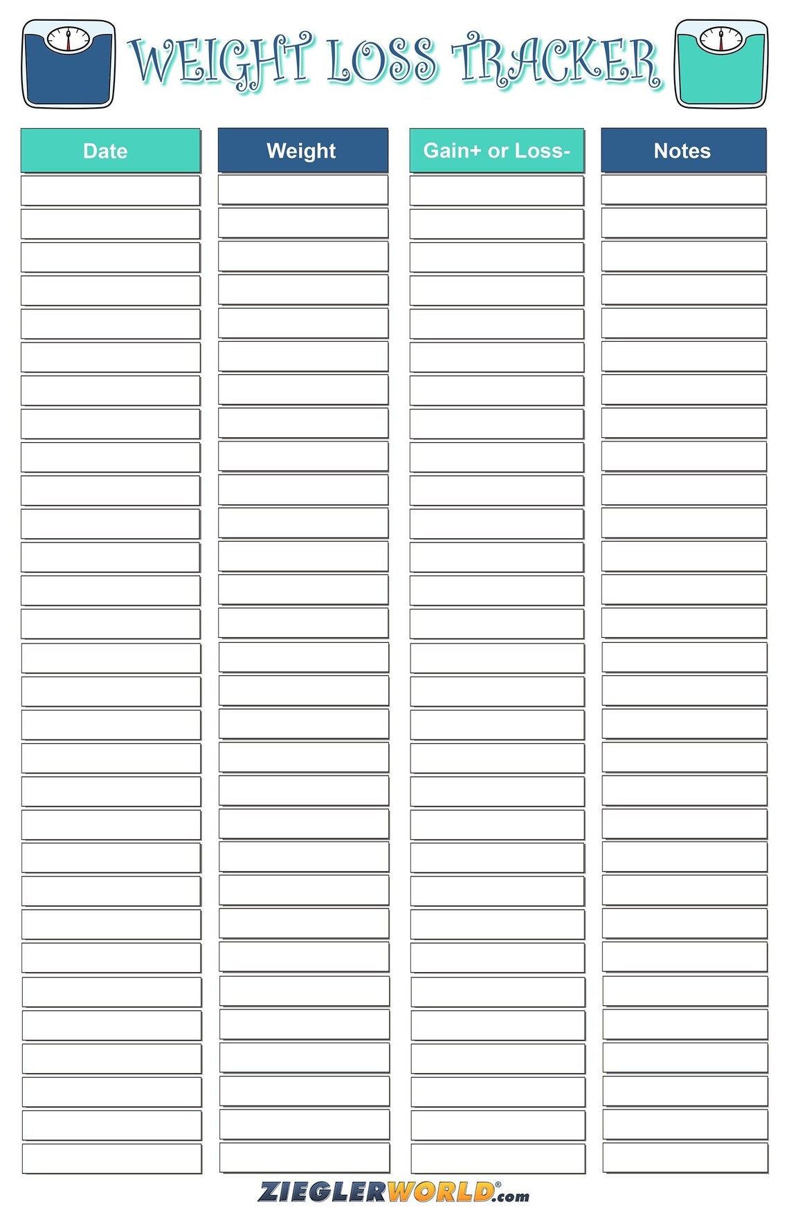 Digital Download Printable Weight Tracker Chart Track Your Progress