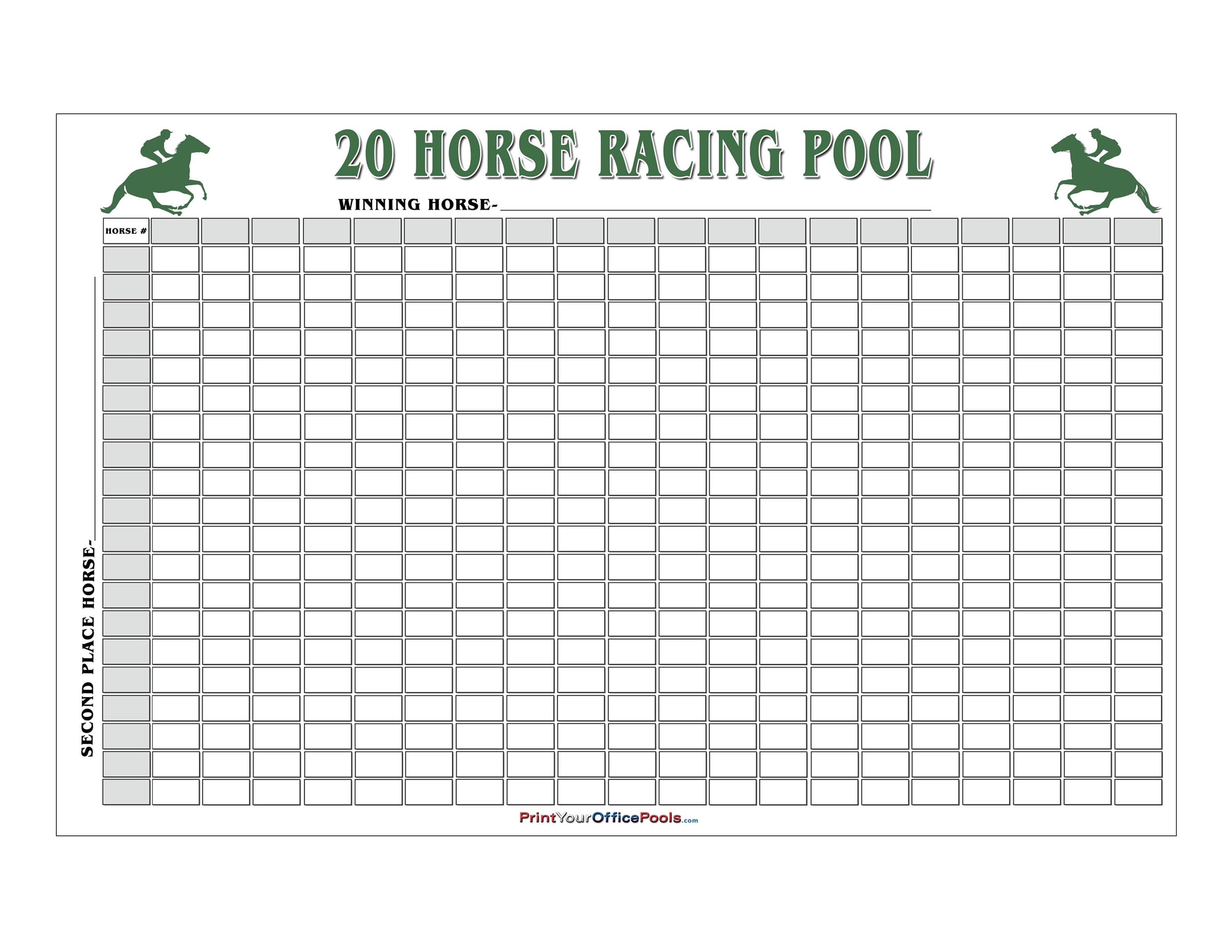 22 X 34 Erasable 20 Horse 400 Square Racing Betting Box Pool for