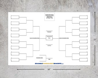 22 x 34 Erasable Tournament Bracket 32 Player/Team Single Elimination Blind Draw Chart + Dry Erase Pen -- Perfect for Cornhole Tournaments!