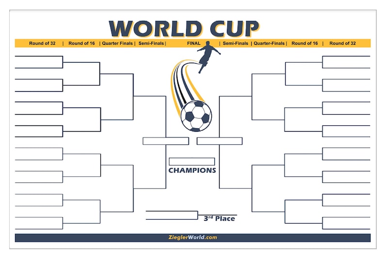 2026 World Cup Soccer - Football Reusable Tournament Bracket to track the FIFA games