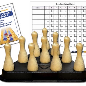 Table Shuffleboard Bowling Pinsetter, 10 Pins, Erasable Scoresheet (8.5&quot; x 11&quot;), Erasable Pen and Rule Booklet - Great accessory Gift Idea