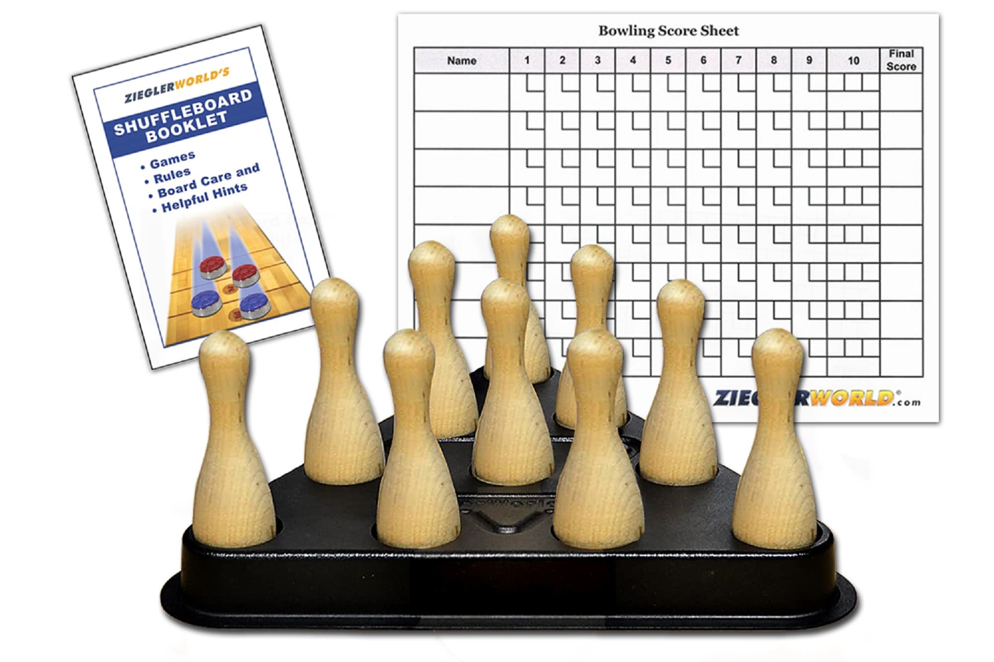 Table Shuffleboard Bowling Pinsetter, 10 Pins, Erasable Scoresheet 8.5
