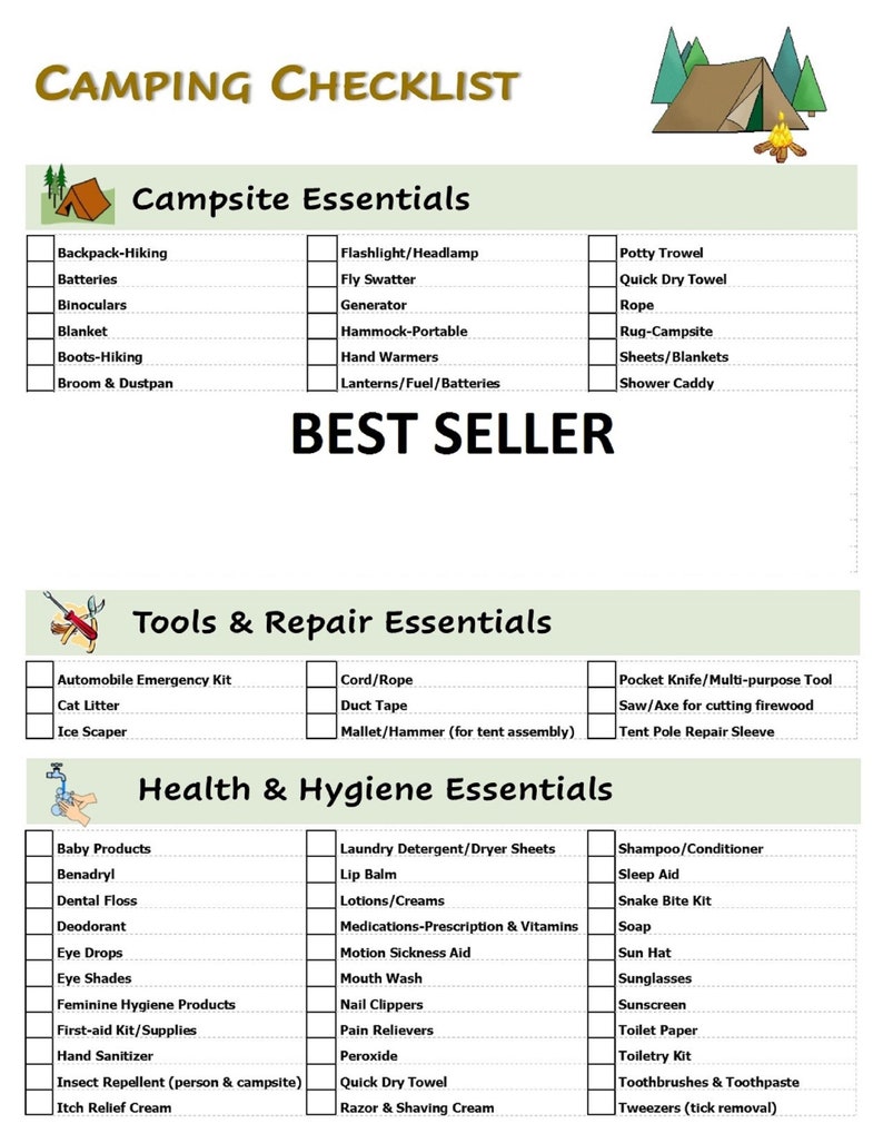 Best Camping Packing Checklist Double Sided Don't Your