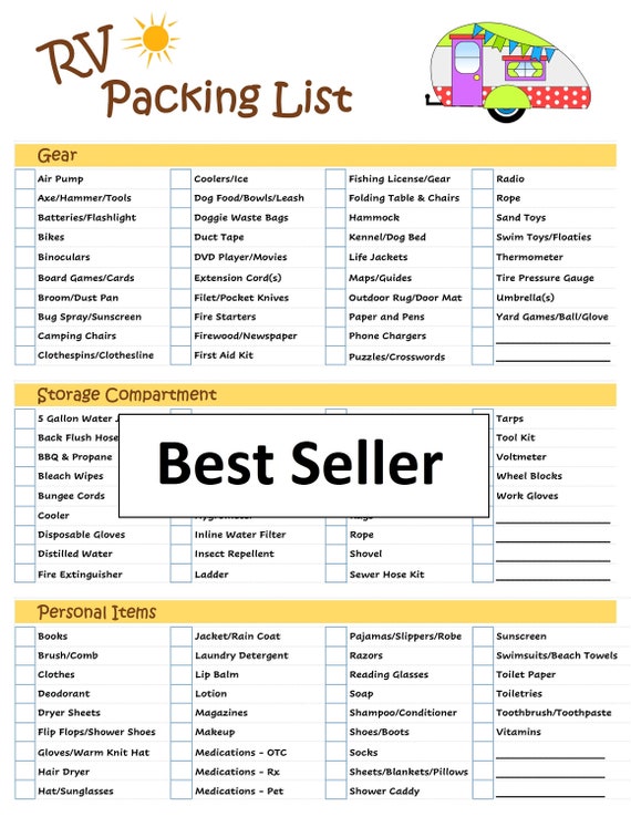 Ultimate RV Packing List Checklist Digital Download Printable