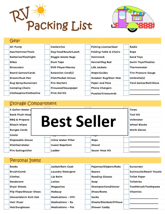 ultimate rv packing list checklist digital download etsy