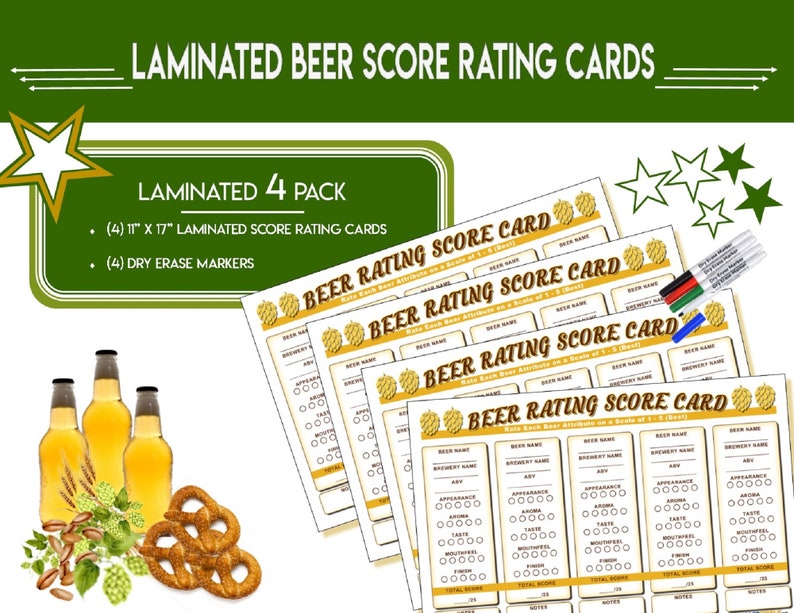 Laminated Beer Rating Tasting Score Card Sheet 4 Pack Etsy