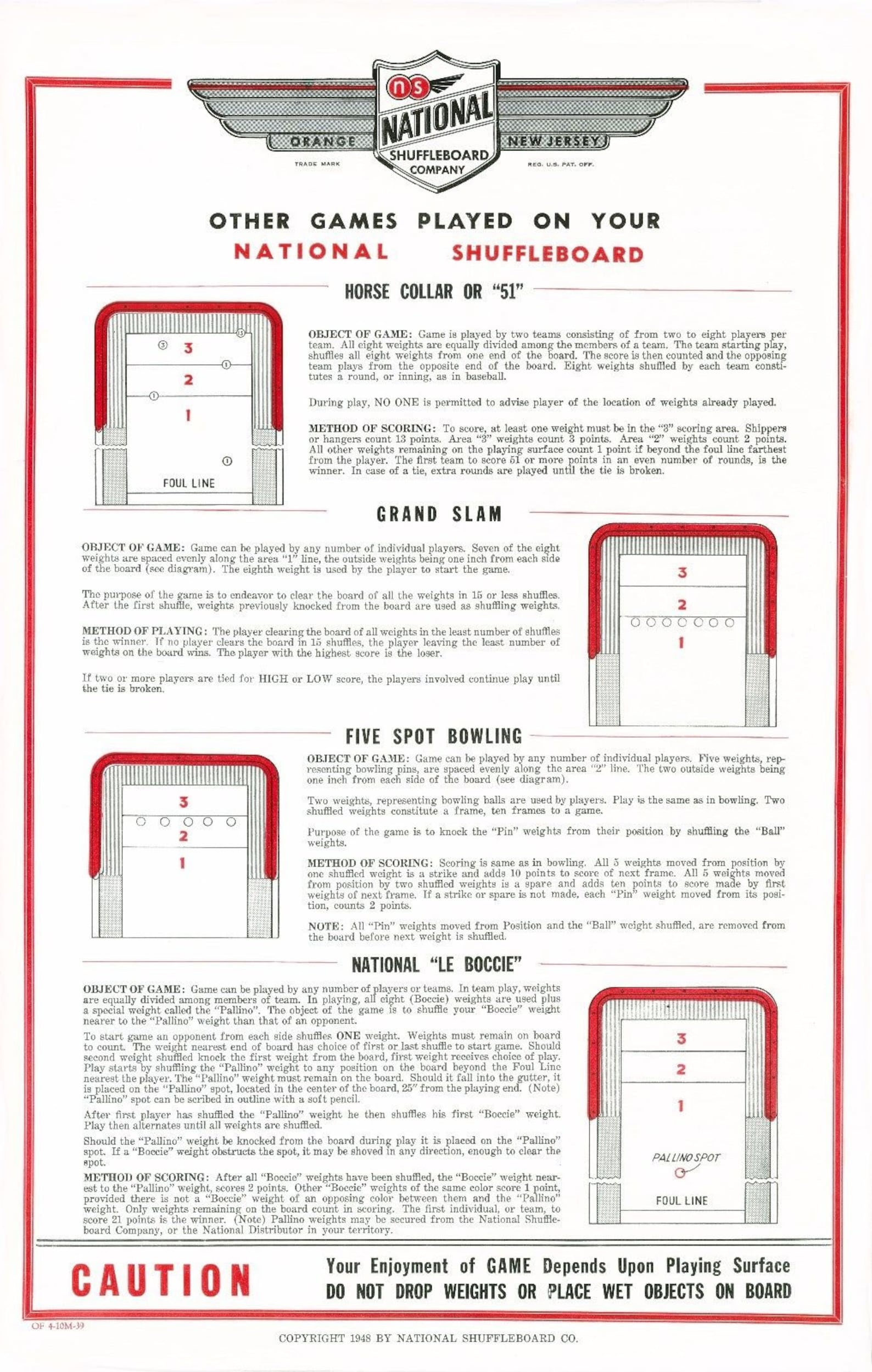 Restored National Table Shuffleboard Rules Poster Set of 2 Artwork on