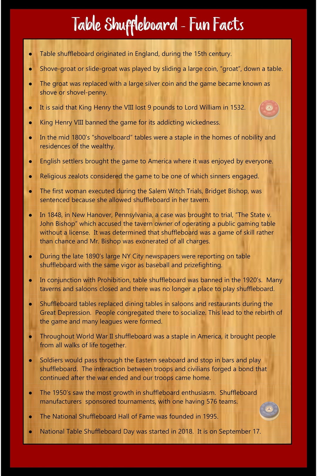 Table Shuffleboard Fun Facts and History of the Game Etsy