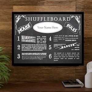 Personalized Vintage Chalkboard Looking Table Shuffleboard House Rules Poster - Custom With Your Name!  Perfect For Your Shuffle Table