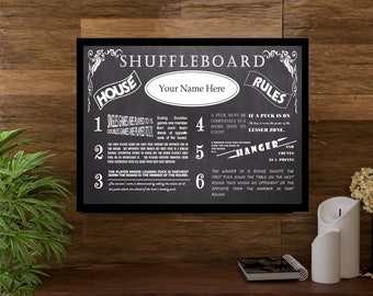 Personalized Vintage Chalkboard Looking Table Shuffleboard House Rules Poster - Custom With Your Name!  Perfect For Your Shuffle Table