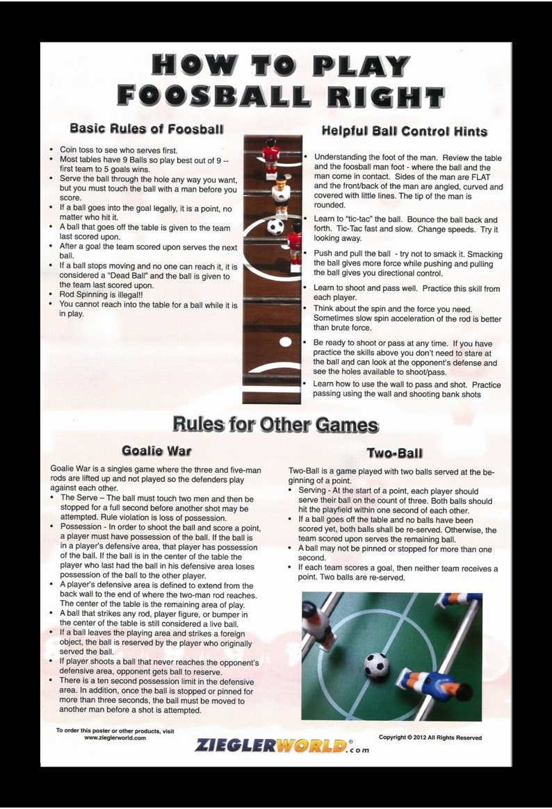 How to Play Table Foosball Right Poster Rules and Helpful Etsy