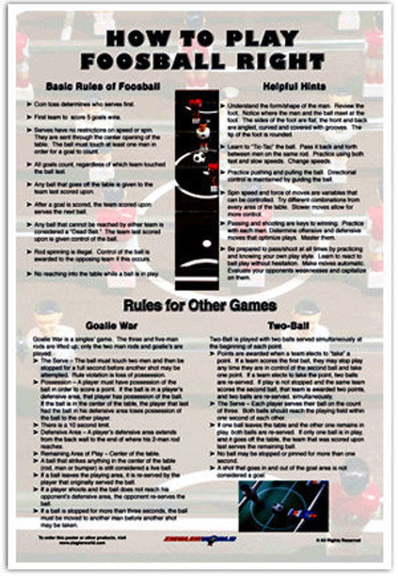 How to Play Table Foosball Right Poster Rules and Helpful Etsy